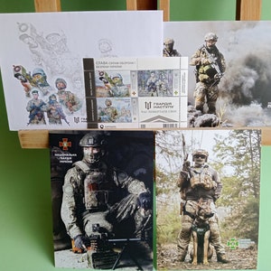 Conjunto de cartões postais da Guarda da Ofensiva + selos + envelope "Forças de Defesa e Segurança da Ucrânia" coleção limitada de presente Ukrposhta