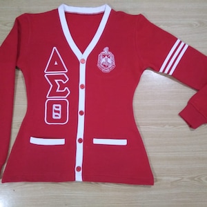 Kleding Dameskleding Sweaters Vesten Delta Sigma Theta Red Varsity Stripe Cardigan 