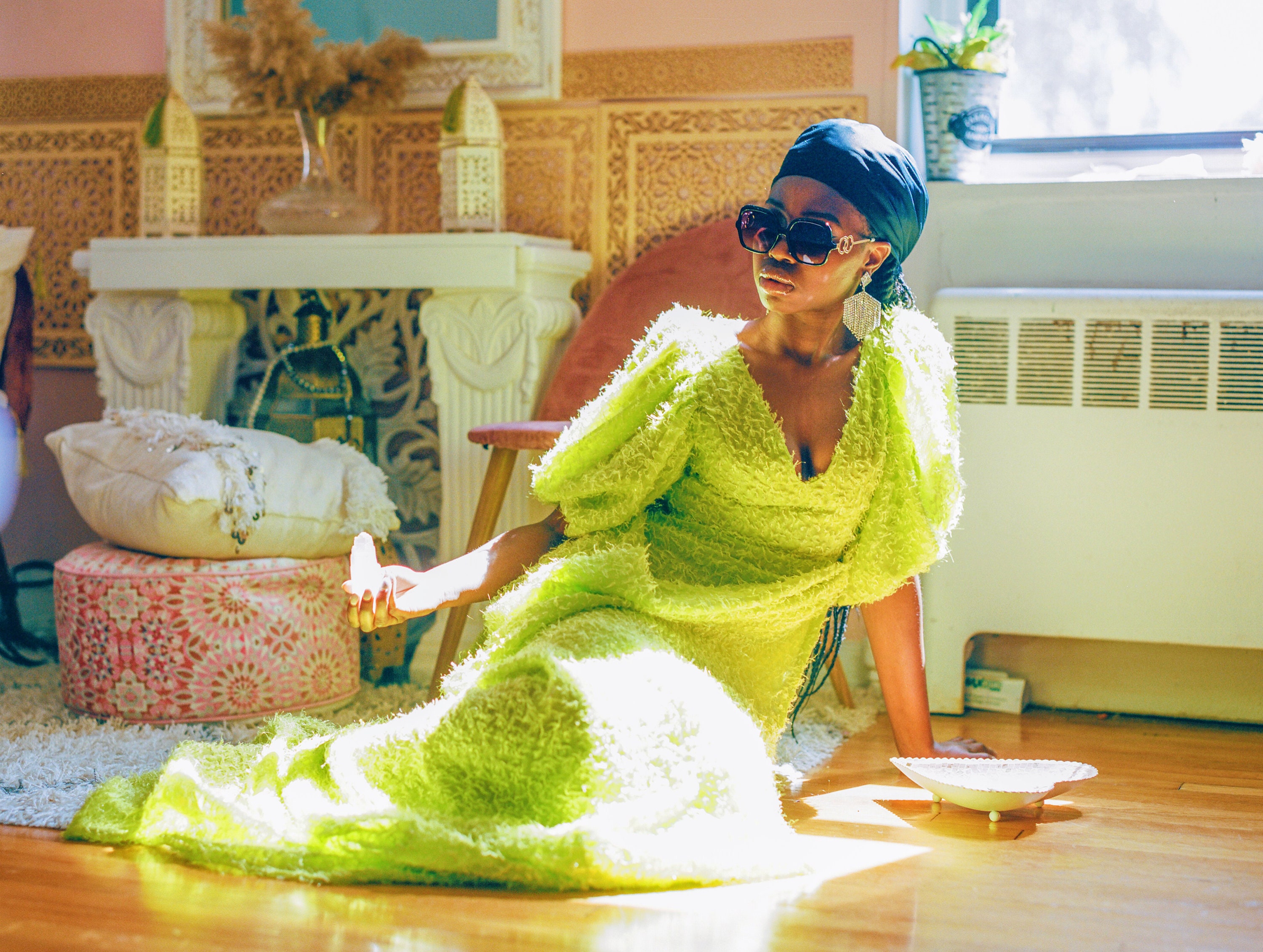 Lime Green Beads Lace Chiffon Two-Piece Dress