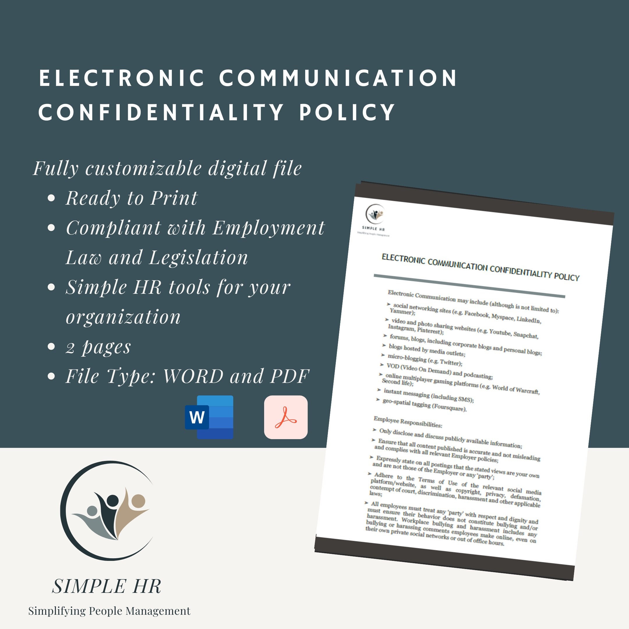 Electronic Communication Confidentiality Policy Editable Word