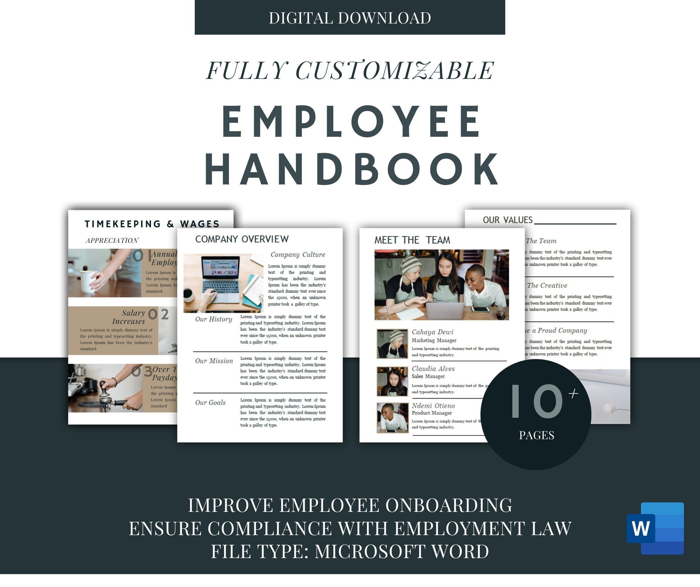 Professional Employee Handbook Template Customizable Word & PDF Etsy