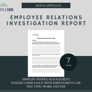Employee Relations Investigation Report Template | Labour Relations| Employment Law| HR Tools and Templates