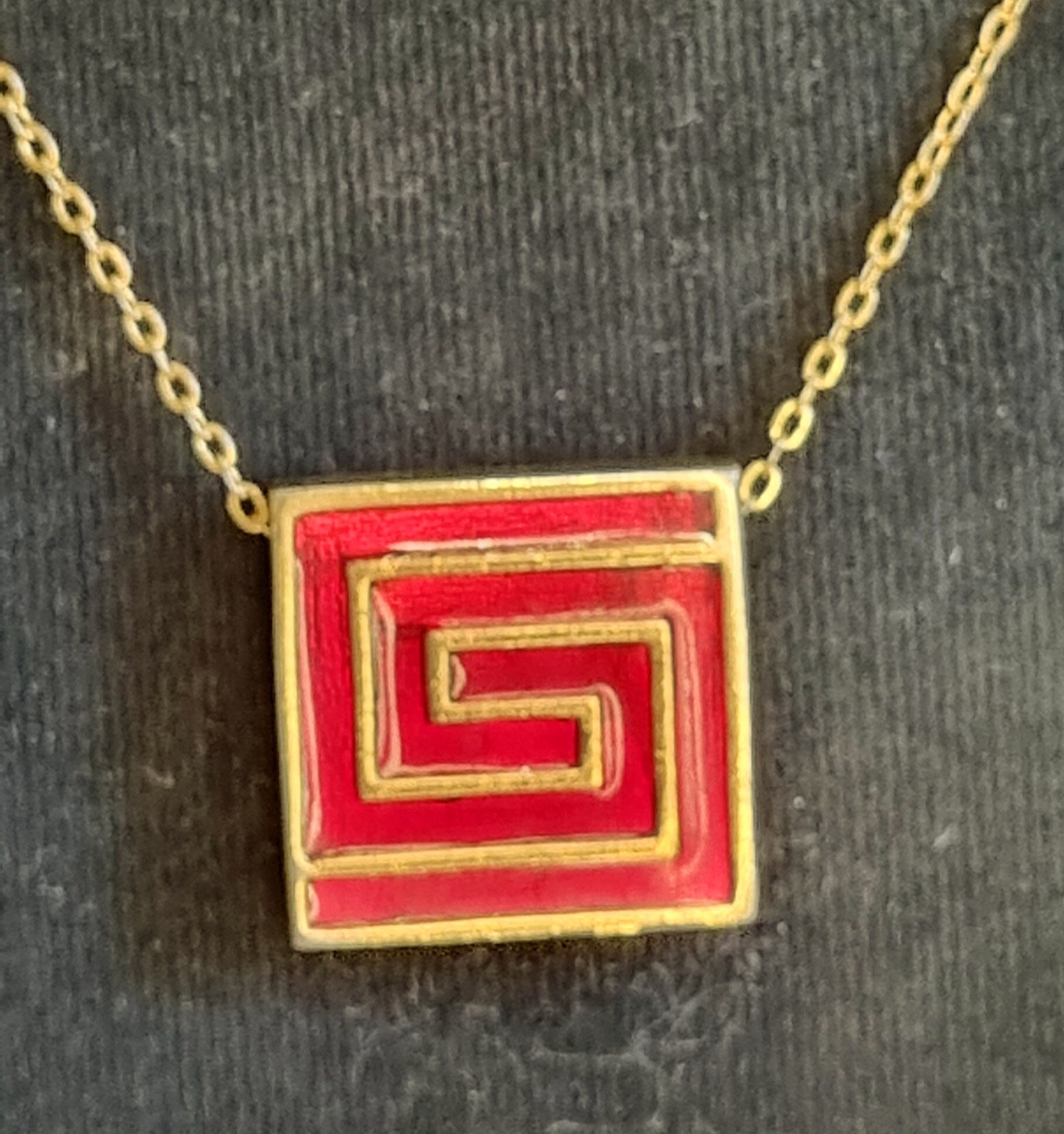1976 Vintage Givenchy Square Logo Pendant Necklace Rare RED