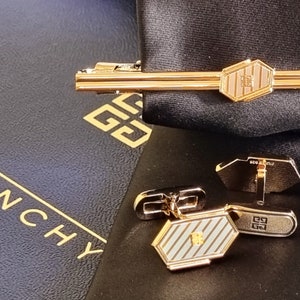 Authentic Givenchy cufflinks, Tie clip 925 silver gold plated immaculate condition