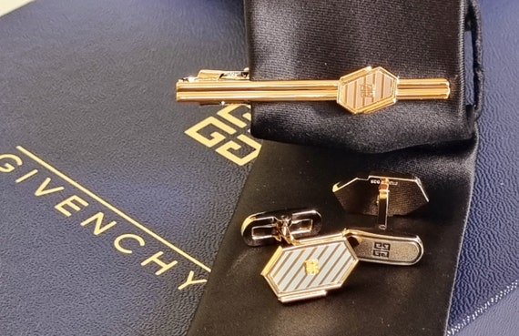 Authentic Givenchy cufflinks, Tie clip 925 silver… - image 1