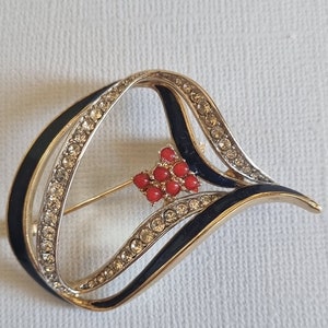 Vintage Attwood und Sawyer Gold blau Emaille Strass Brosche