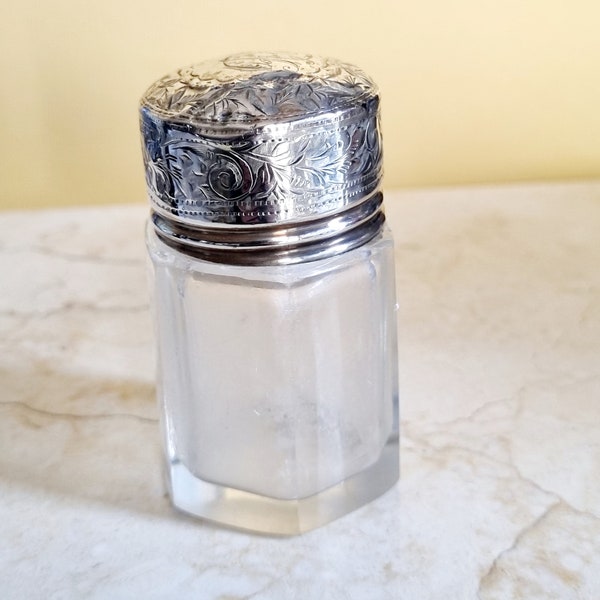 Antique Silver screw top powder jar scent bottle with stopper