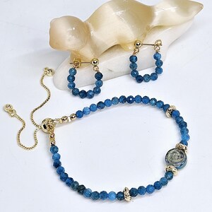 Blue Apatite Beaded Bracelet 18k Gold Plated Adjustable image 10