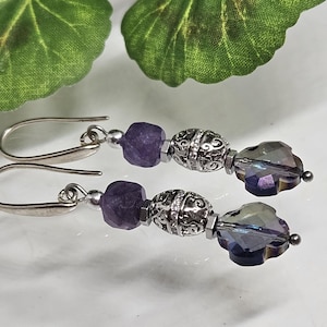 Purple Amethyst Crystal Earrings, Dangle Amethyst Earrings, Drop Gemstone Earrings, Genuine Amethyst Earrings, Dainty Silver Earrings