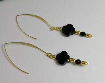 Dainty Dangle Gold Earrings Black Agate Gold plated Earrings Gemstone earrings Gemstone Jewelry Earrings for women Australian seller Gift