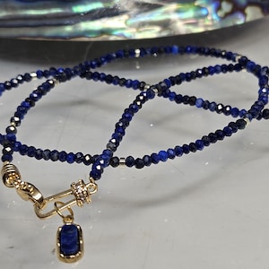 AAA Lapis Lazuli Necklace, Dainty Lapis Lazuli Necklace Gold Charm, Lapis Lazuli Choker, Afghanistan Lapis Lazuli beads, Gemstone Jewelry
