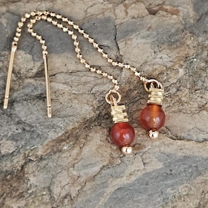 Carnelian Gemstone Earrings, Dainty Dangle Threader Earrings, Carnelian in Gold Earrings, Natural stone Earrings, Australian seller