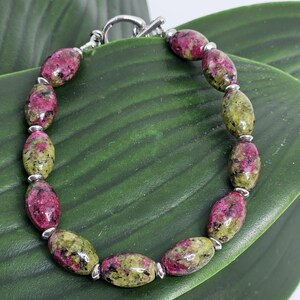 Ruby Zoisite Beaded Bracelet: Gemstone Toggle clasp Bracelet