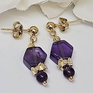 Natural Stones Amethyst Stud Earrings, Dainty Gemstone Earrings, Amethyst Dangle Earrings, Minimalist Style Earrings, Handmade Earrings