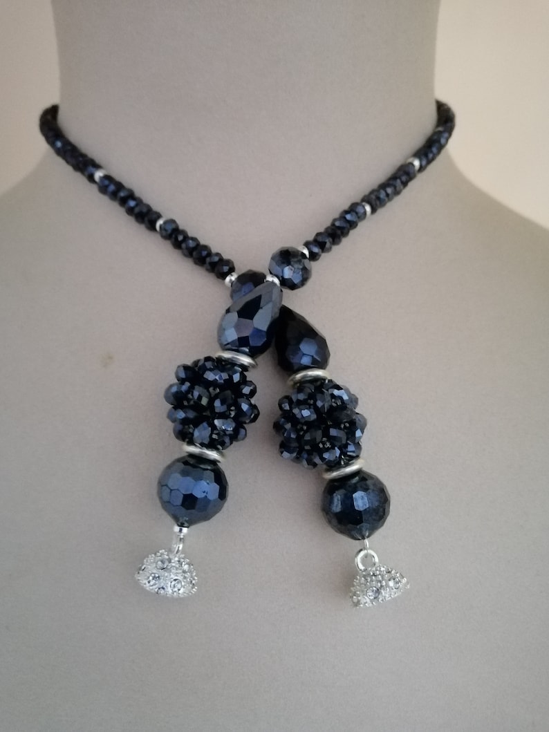 Black Crystal Necklace Black Stone Necklace Choker Layering Necklace