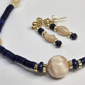 Lapis Lazuli Gem Necklace, Beaded Lapis Necklace, Heishi Lapis Necklace with Gold Plated Discs, Layering Beaded Necklace, Unique handmade.