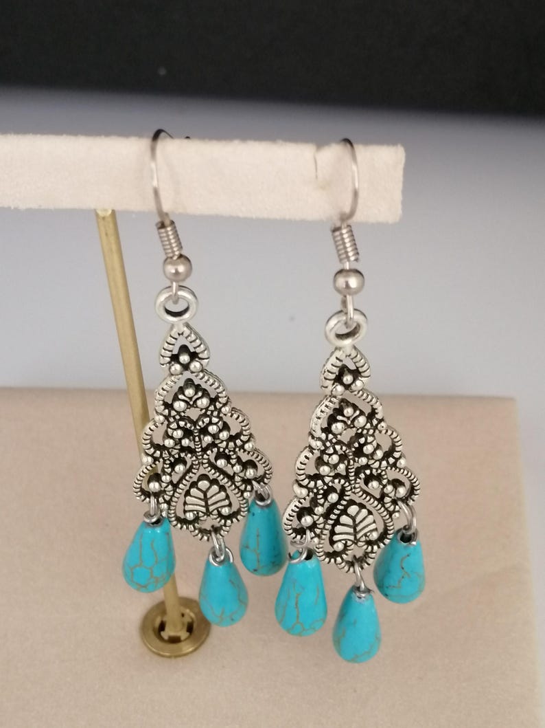 Turquoise Necklace, Turquoise Set, Gemstone Necklace and Earrings ...