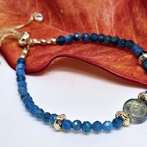 Blue Apatite Beaded Bracelet 18k Gold Plated Adjustable image 12