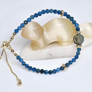 Blue Apatite Beaded Bracelet 18k Gold Plated Adjustable image 7
