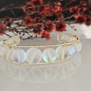 Gemstones Angel Aura Quartz Crystal Gold Bracelet, Beaded Bracelet, Crystal Gemstone Jewelry 14k Gold filled Bracelet,