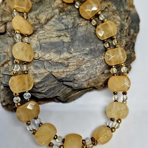 Gold Citrine Handmade Beaded Necklace,  Natural Crystals Necklace,  Gold Plated Collar Necklace, Citrine Choker, Gemstone Jewelry