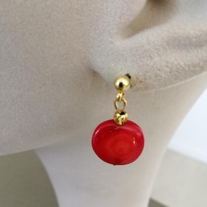 Natural Red Italian Coral Stud Earrings, Real Mediterranean Coral in 18k Gold Filled findings