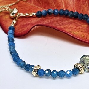 Blue Apatite Beaded Bracelet 18k Gold Plated Adjustable image 3