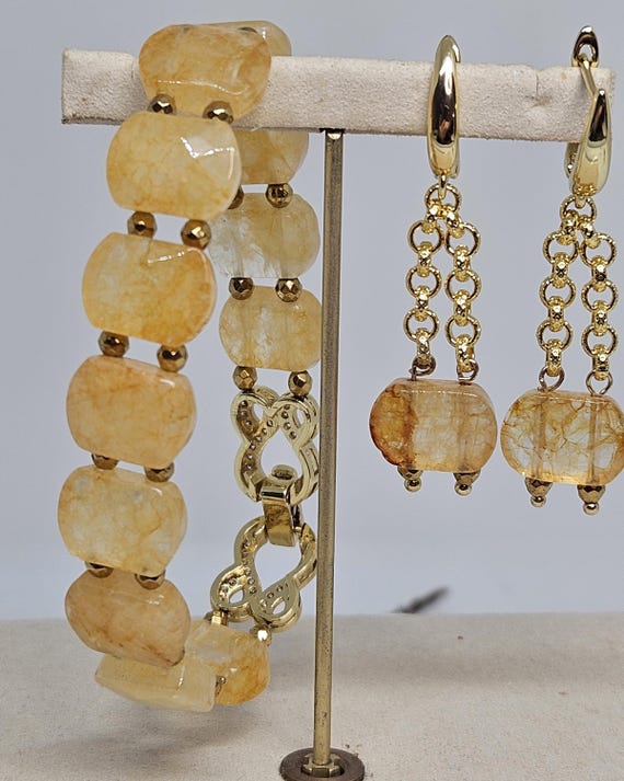Boucles D'oreilles Minimalistes En Citrine, Plaquées Or Jaune - Élégant Et Naturel