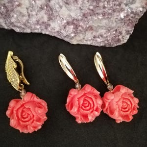 ピアス VINTAGE HOLLYWOOD Rose Earrings 4BFK501 Vintage Robert Rose Gold and Coral Floral Earrings/pierced
