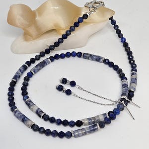 Lapis Lazuli Sodalite Gemstone Necklace: Beaded Minimalist style Jewelry