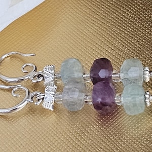 Pendientes de plata de ley 925 y piedra preciosa de fluorita, pendientes de cristal multicolor, pendientes de arcoíris, pendientes de cuarzo auténtico, joyas con piedras preciosas