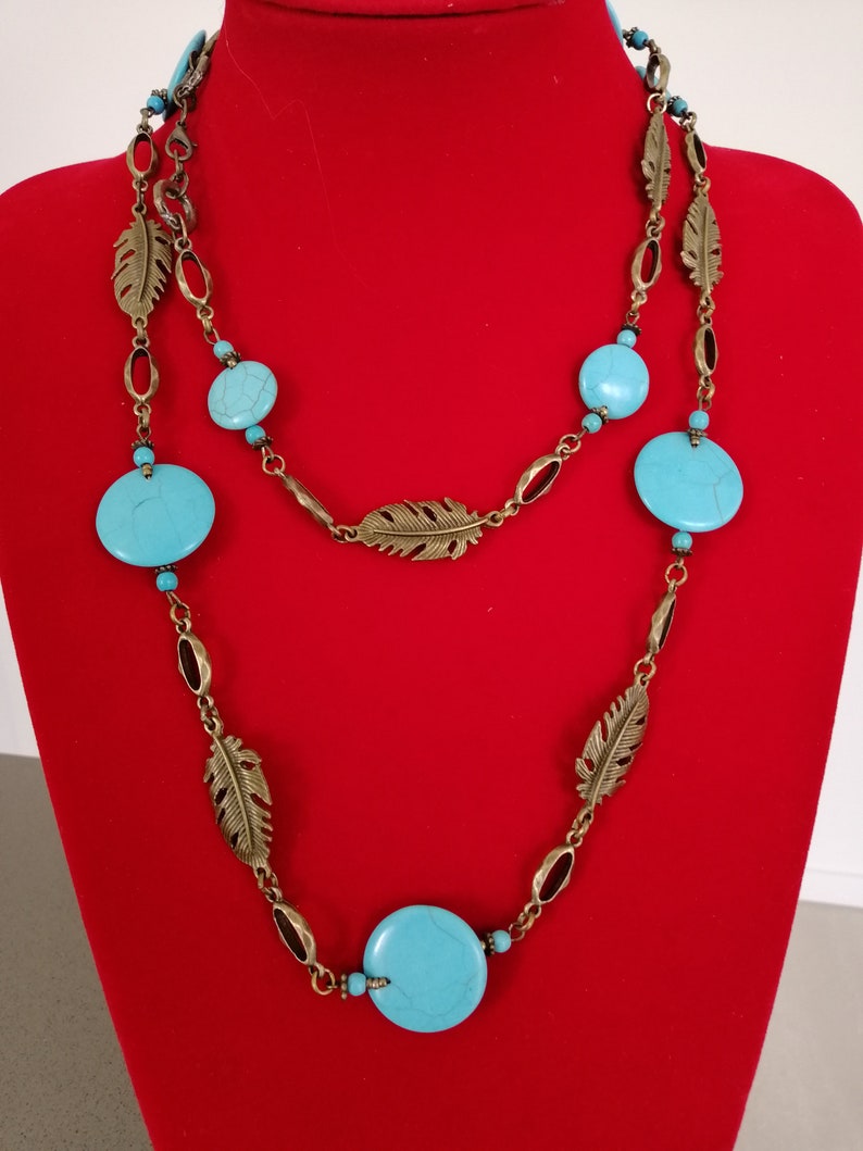 Turquoise Necklace, Bronze Necklace, Beaded Necklace, Big Round Blue