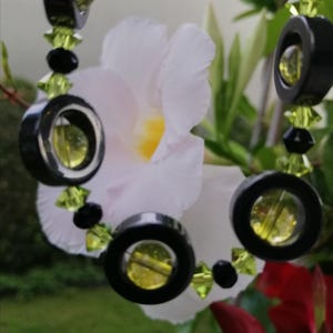 Green Peridot Statement Necklace, Gemstone Necklace, Sparkly Green Peridot, Black Hematite, Crystals Necklace, Handmade Choker, Gift for her