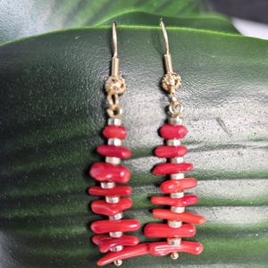 Red Coral Earrings, Red stone Earrings, Coral Jewelry, Dangle Earrings, 18k Gold plated Earrings Gift for her, Australian handmade,