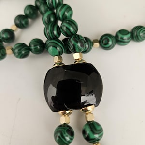 Statement Malachite Beaded Necklace: Gold-Plated Brass, 82cm