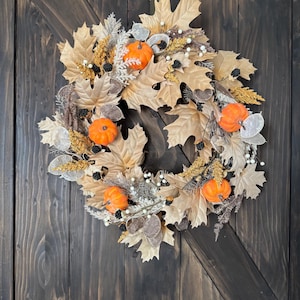 Fall Pumpkin Wreath: Maple Leaves Thanksgiving Door Decor