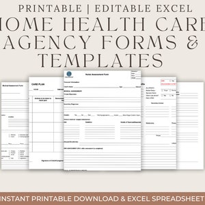 Könnte beinhalten: Druckbare Formulare und Vorlagen für die häusliche Krankenpflege in Excel-Format. Die Formulare umfassen eine medizinische Beurteilung, einen Pflegeplan und eine Krankenschwesterbeurteilung.