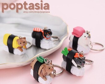 Sushi Cat Keychain Charm Pendant Strap /  Kawaii Aesthetic Adorable Korean KPOP Key Ring Bottle / Gift Travel Korea Japan