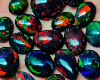 AAA opal cabochon lot multi fire opal gemstone lot ethiopian black opal stone for Jewelry Making, Birthstone Gift, Gifts for Love, Special.