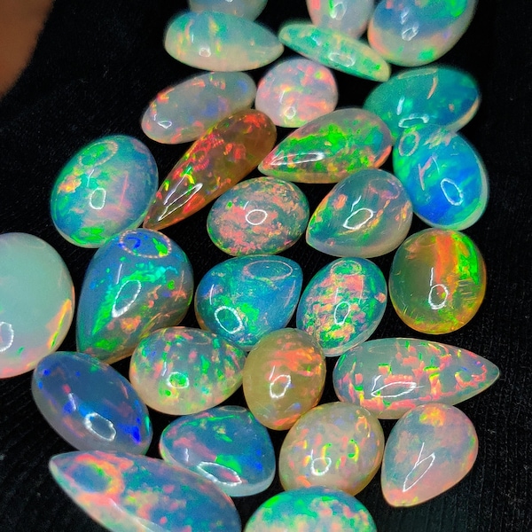 AAA++ Top Quality Natural Ethiopian Opal Cabochon Multi Fire Opal Gemstone Fire Opal Cabochon Mix Lot For Making Jewelry .