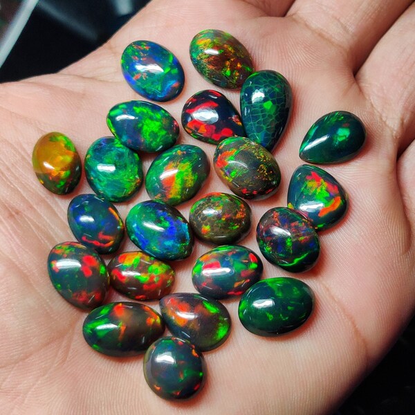 AAA++ 100% Natural Top Quality Ethiopian Black Opal Gemstone Natural Multi Fire Opal Mix Shape Cabochon Black Opal Are Making Jewelry.
