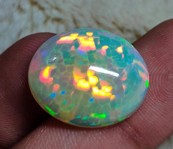 Welo Honeycomb Opal Cabochon: Oval Fire Opal Gemstone for Jewelry Making (21x18x8mm)