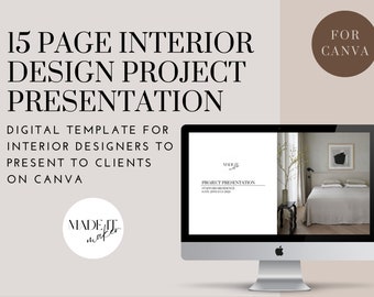 Interior Design Project Presentation Template for Interior Designers, Moodboard for client, for Canva, FFE specification