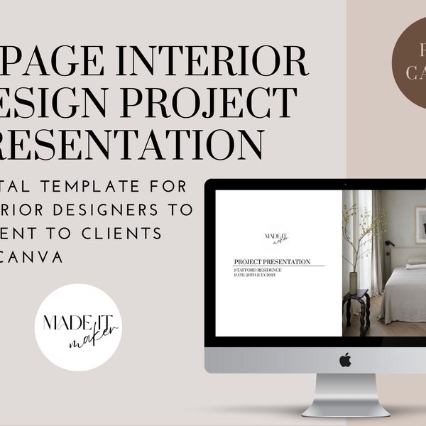 Interior Design Project Presentation Template for Interior Designers, Moodboard for client, for Canva, FFE specification