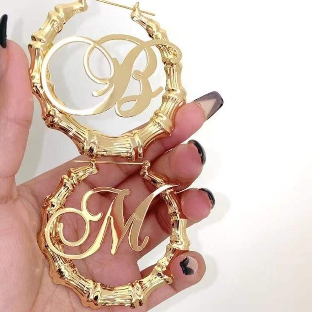 Custom Bamboo Earrings, Name Bamboo Earrings, Bamboo Hoop Earrings