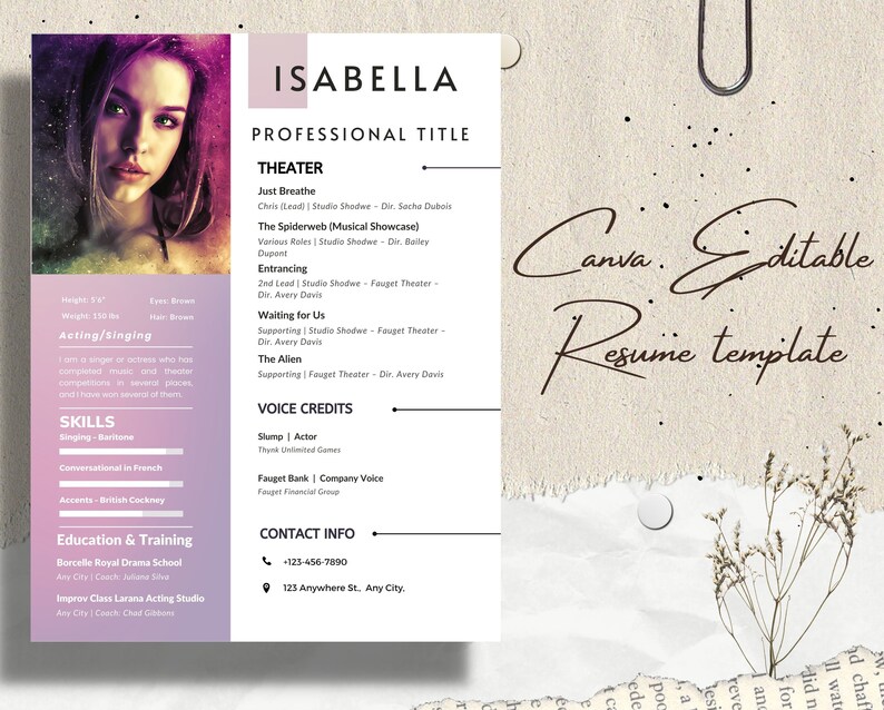 Actress & Actor Resume Template With Photo for Word Acting Etsy Australia