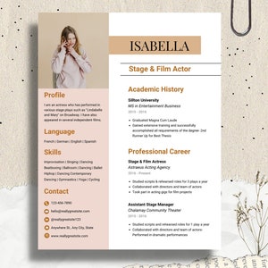 Actress &amp; Actor Resume Template With Photo for Word, Acting Resume ...