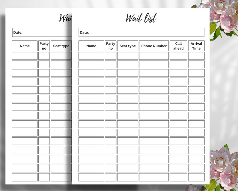 Wait List, Printable Business Contact List, MLM Waitlist, Client Wait ...