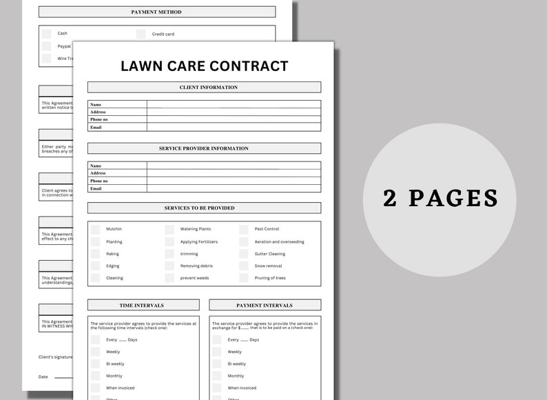 Lawn Care Agreement, Service Contract, Landscaping Contract, Garden Care Agreement, Agreement