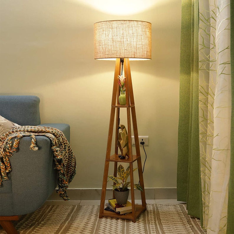Wooden Tripod Floor Decorative Lamp Beige Natural Jute - Etsy
